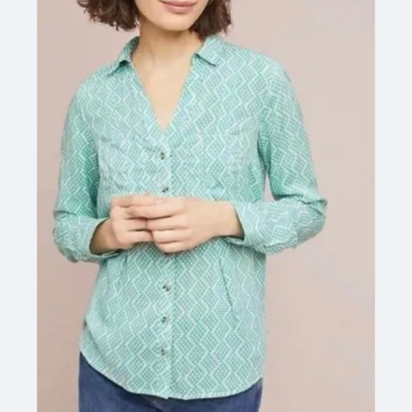 Anthropologie Maeve - Rochelle Long Sleeve Button Up Collared Blouse Size 6 - Picture 1 of 8